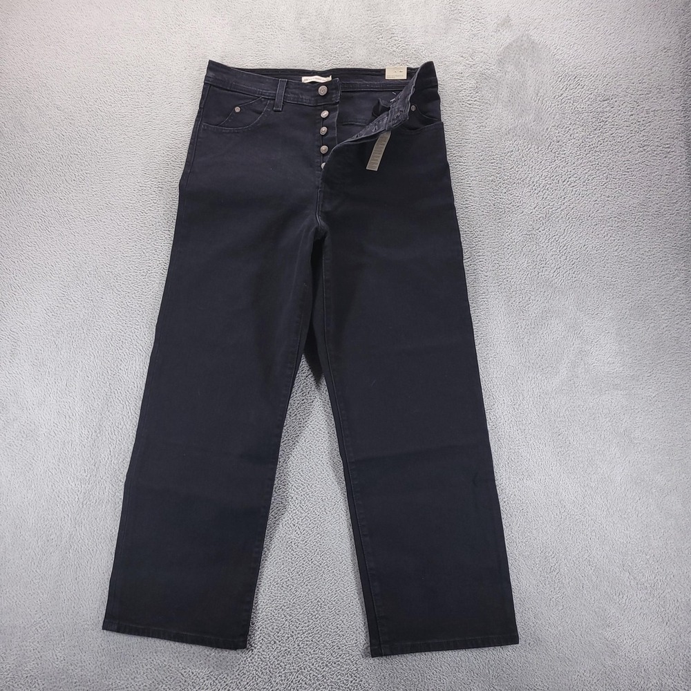 Levis Jeans Womens 31 Black Ribcage Straight Ankle High Rise Crop Stretch Denim